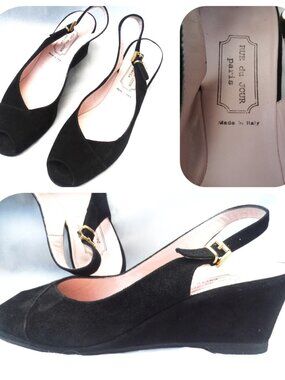RUE du JOUR ITALY Size 6.5 Luxury Vintage Suede Peep Toe Slingback 2.5"Sacchetto